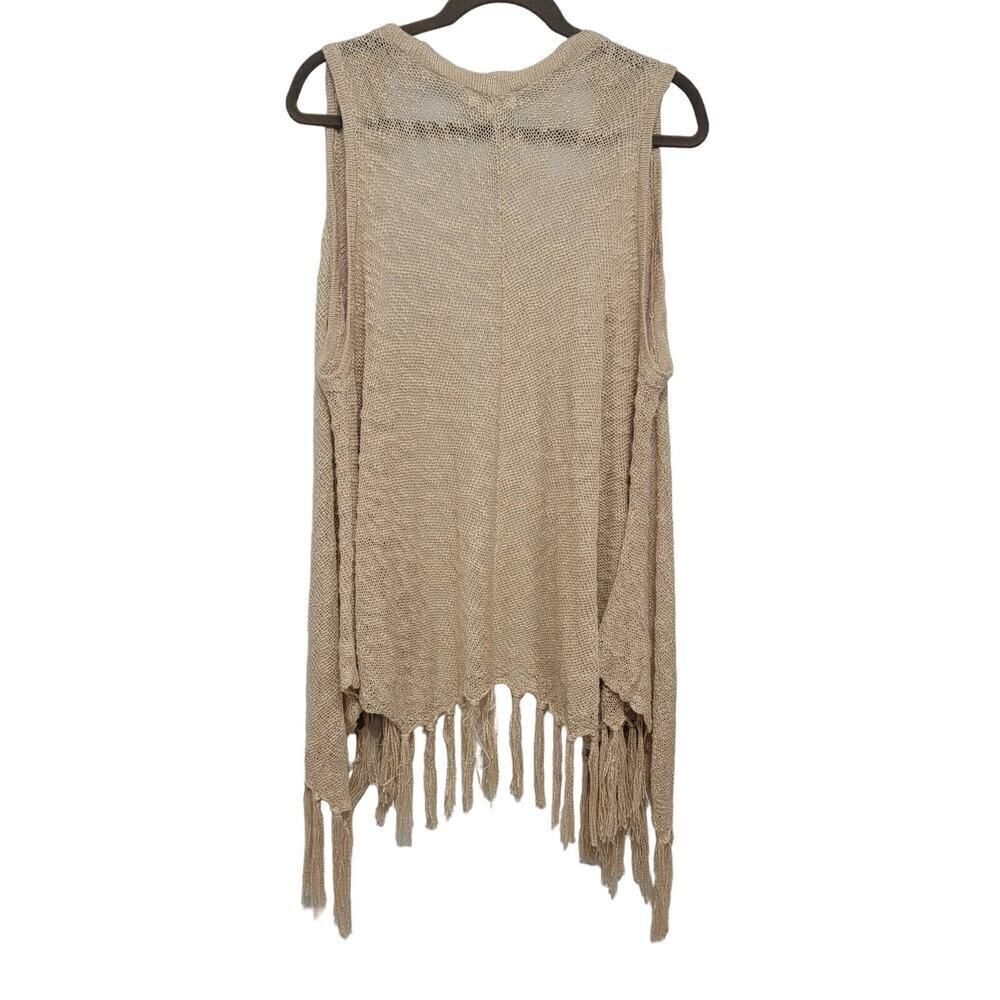 Umgee Fringe Faircore Longline Blush Beige Cream Open Front Vest - Picture 2 of 7